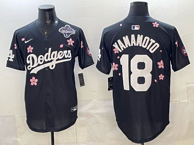 Men 2025 Los Angeles Dodgers #18 Yamamoto Black Sakura Edition Nike MLB Jersey 015->los angeles dodgers->MLB Jersey